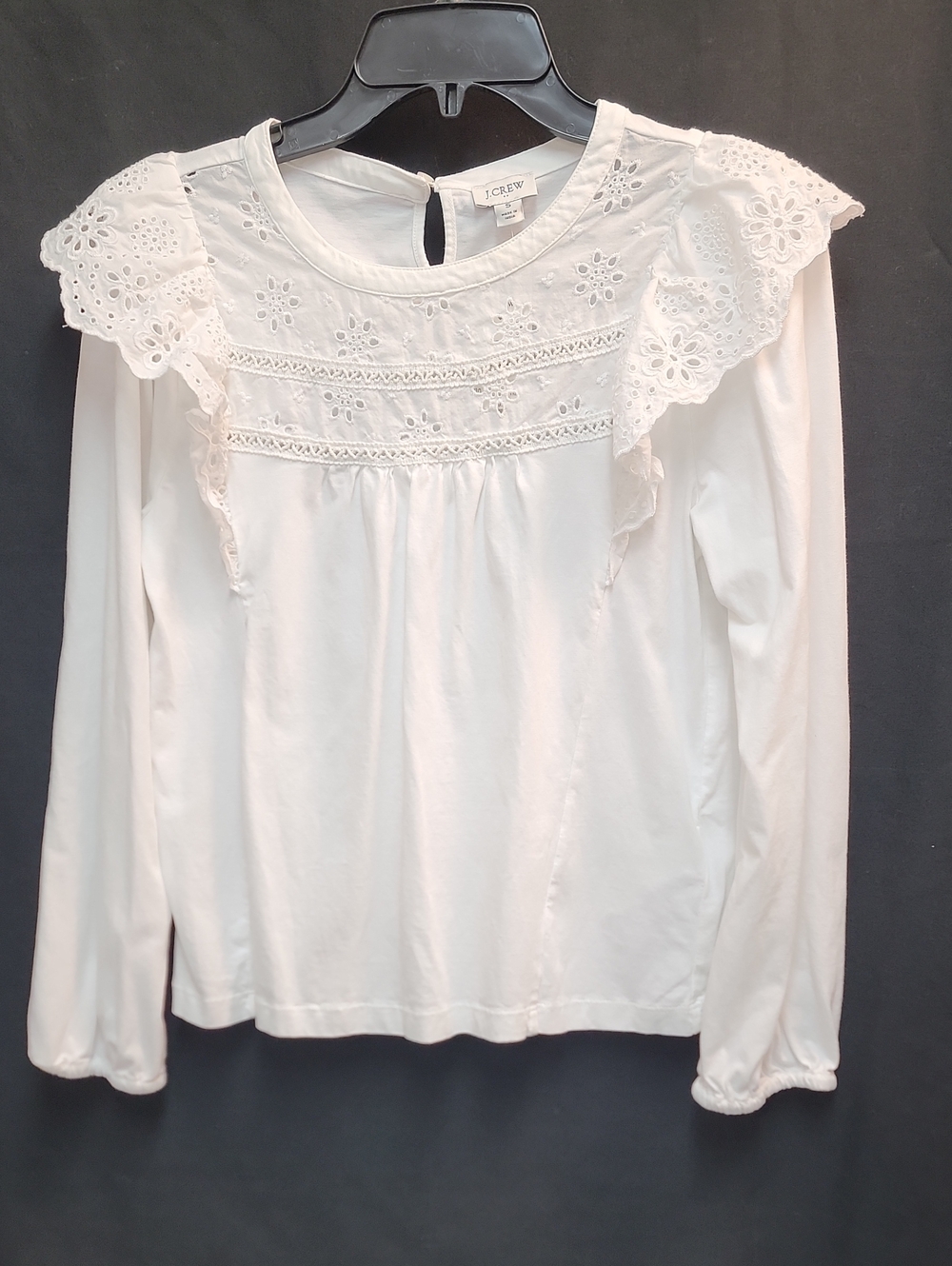 J. Crew White Eyelet Ruffle Yoke Long-Sleeve Top